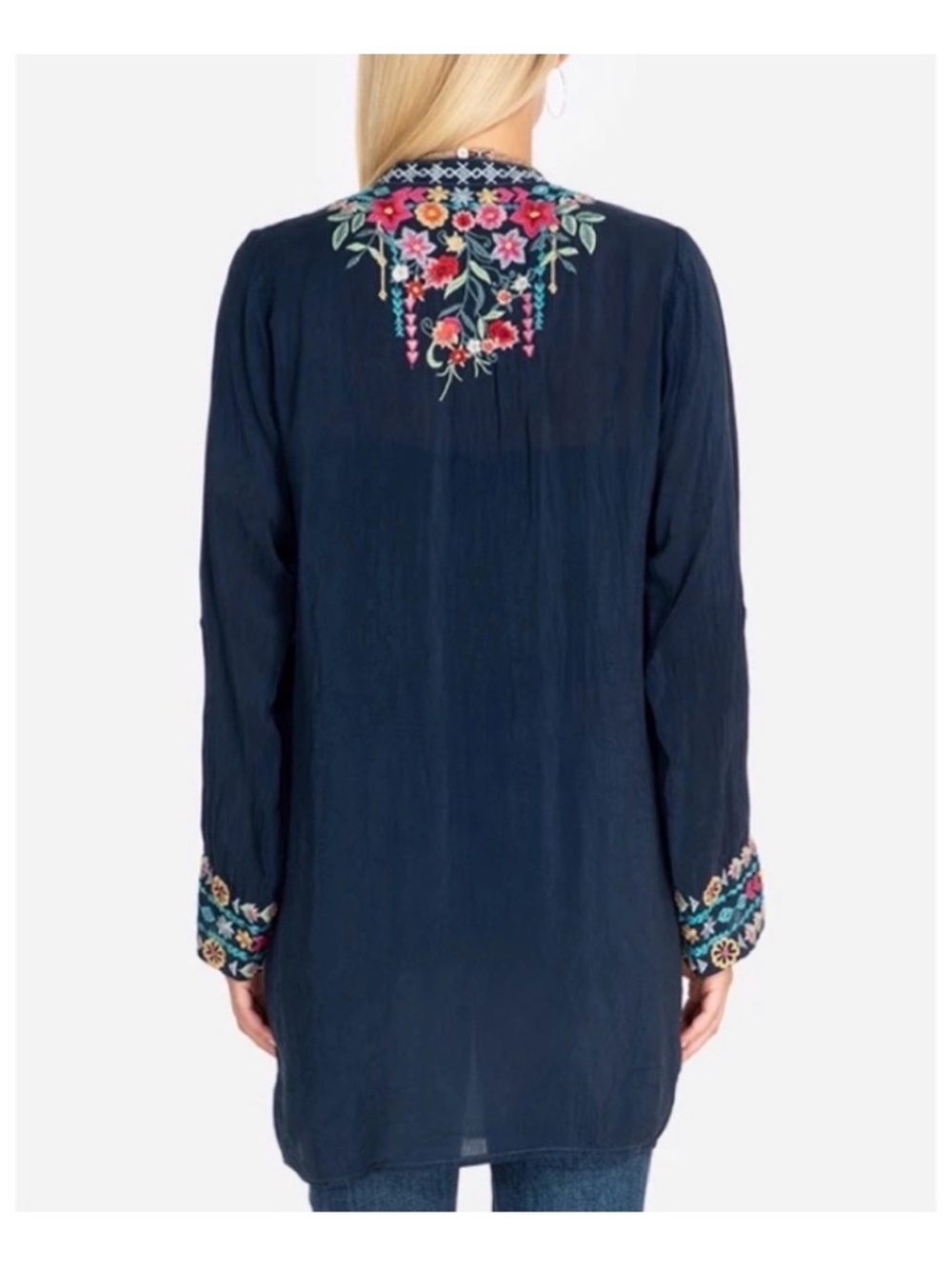 Johnny Was Annette Floral Embroidered Tunic Blue Size XS - Picture 3 of 9